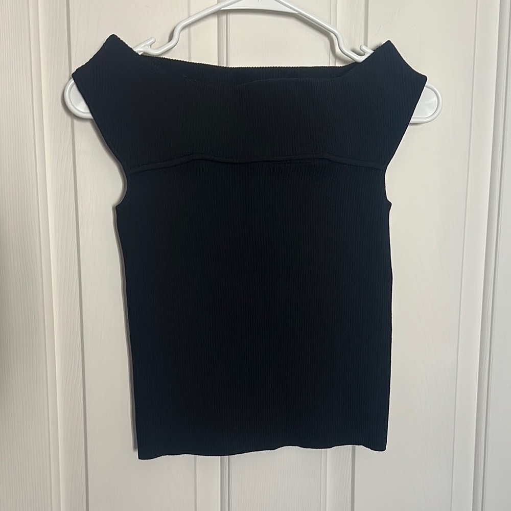 Express x Olivia Culpo Black Fitted Off-the-shoulder Tank Top